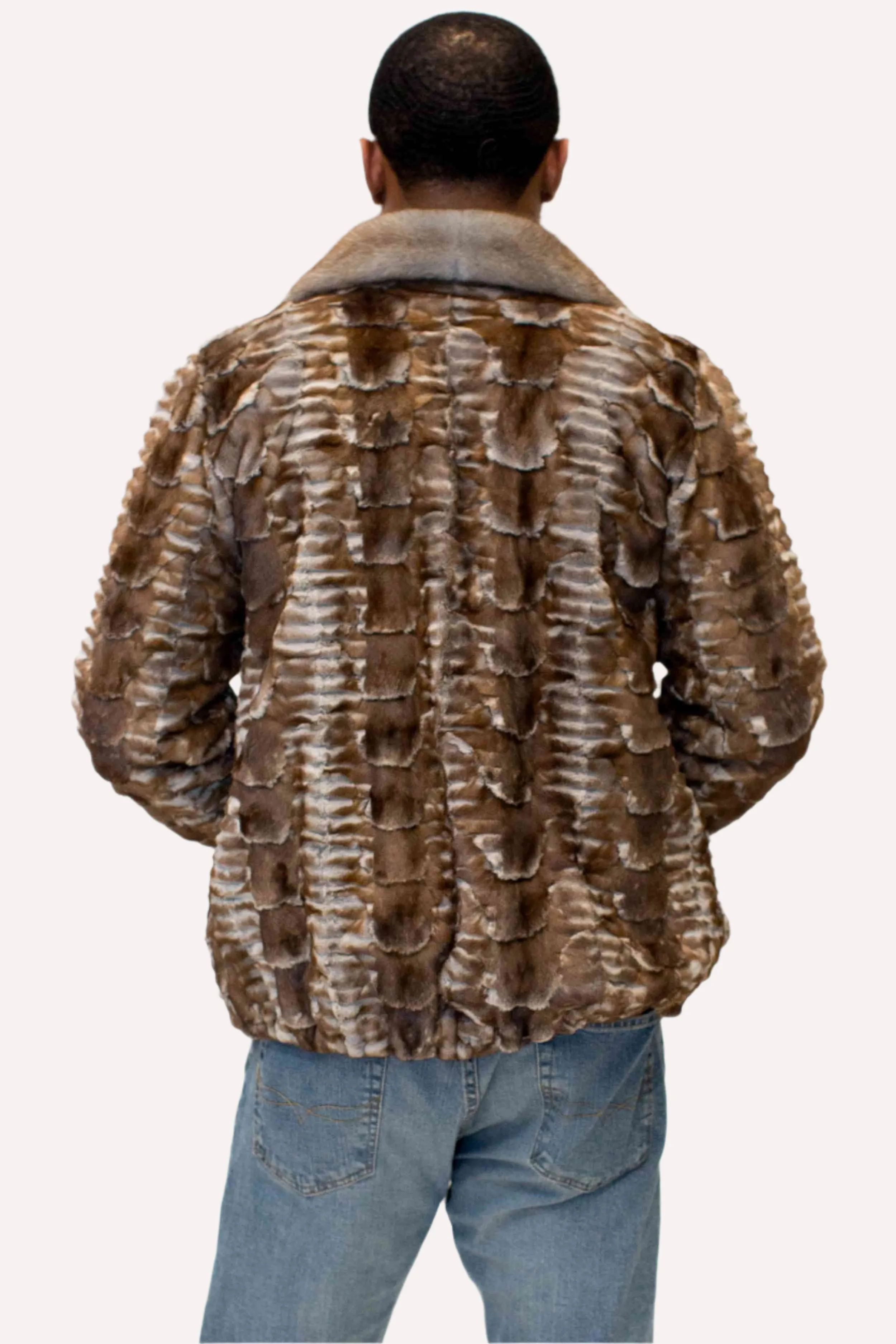 Men's Mink Fur Bomber Jacket with Full Skin Mink Fur Collar