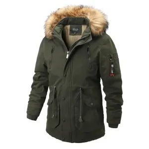 Men's Parka Winter Jacket With Detachable Faux Fur Collar And Warm Lining