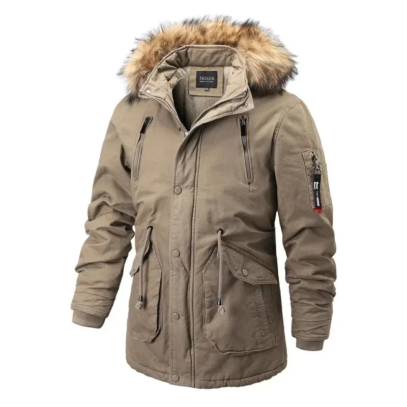 Men's Parka Winter Jacket With Detachable Faux Fur Collar And Warm Lining