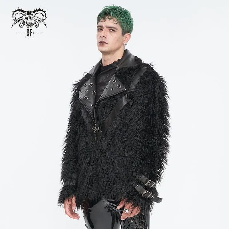 Men's Punk Turn-down Collar Faux Fur Jacket