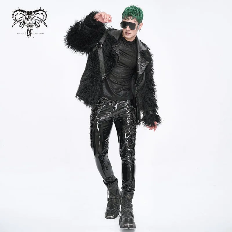 Men's Punk Turn-down Collar Faux Fur Jacket