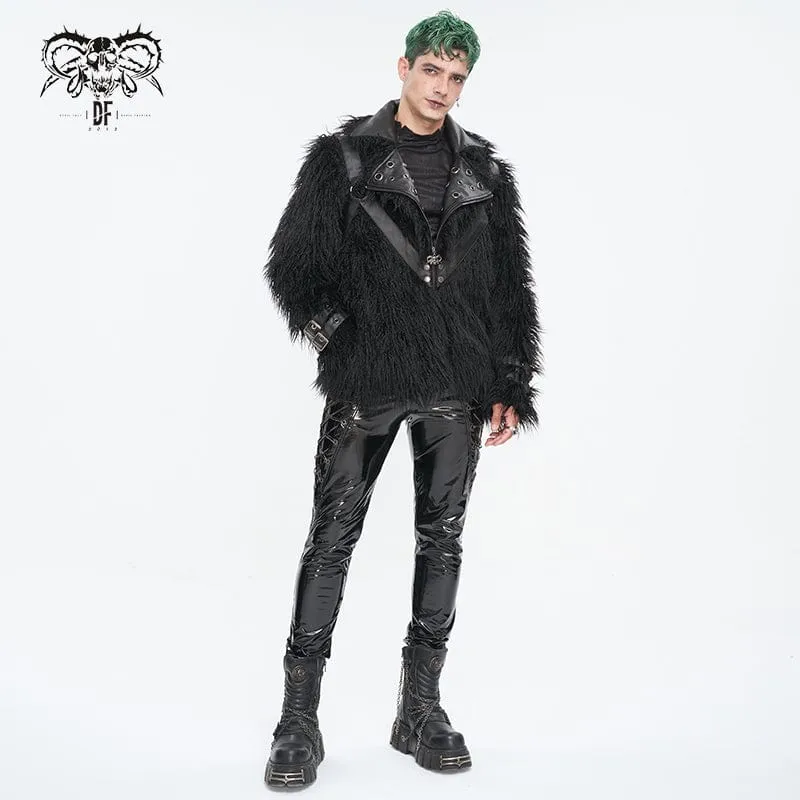 Men's Punk Turn-down Collar Faux Fur Jacket