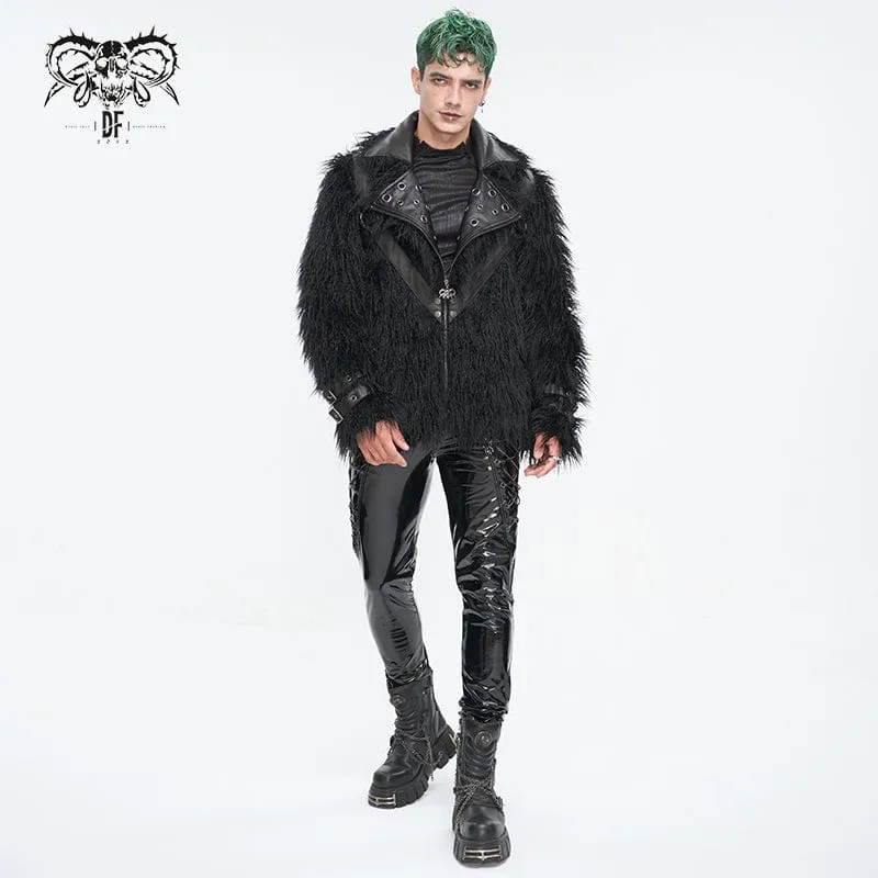 Men's Punk Turn-down Collar Faux Fur Jacket