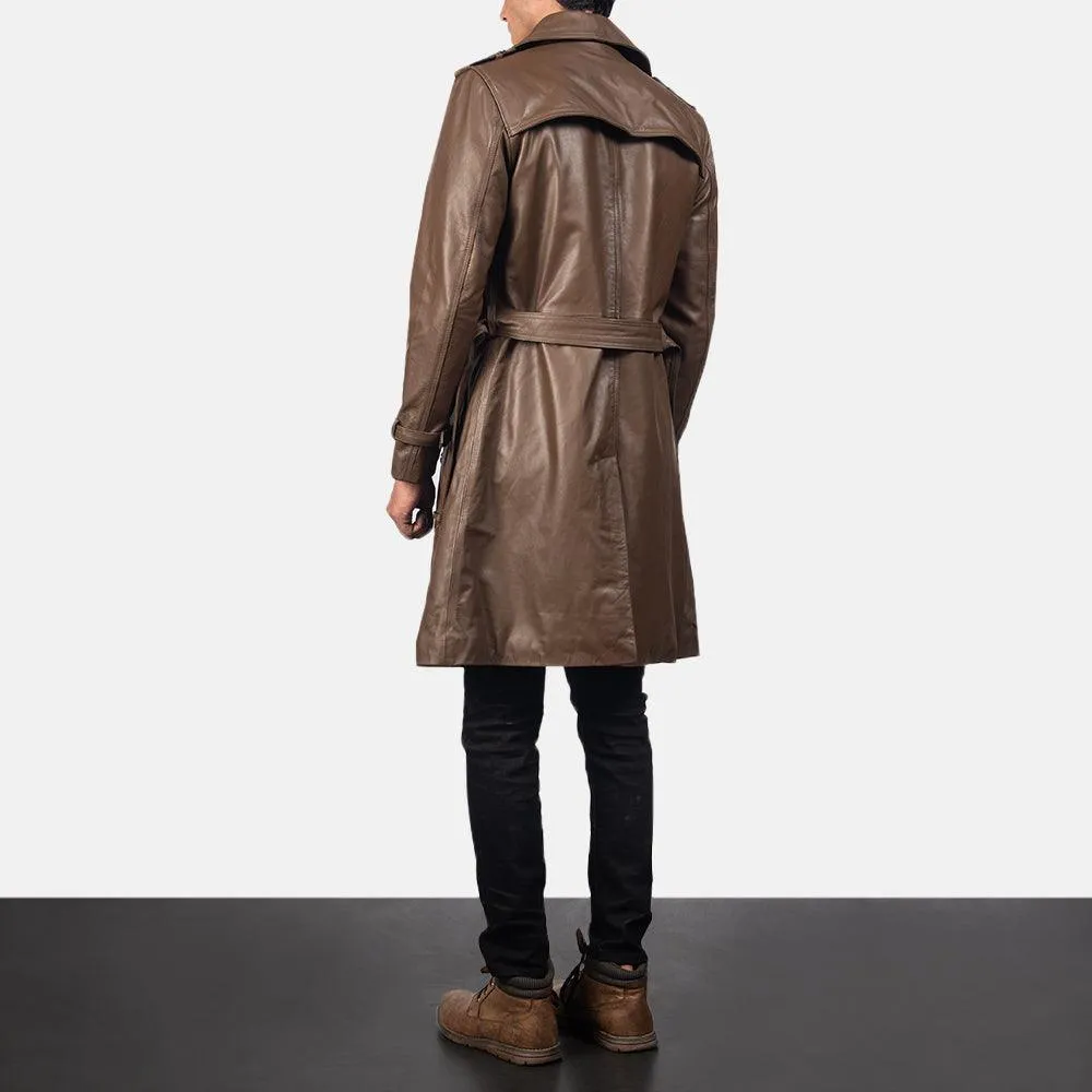 Men's Sheepskin Leather Duster Coat In Brown