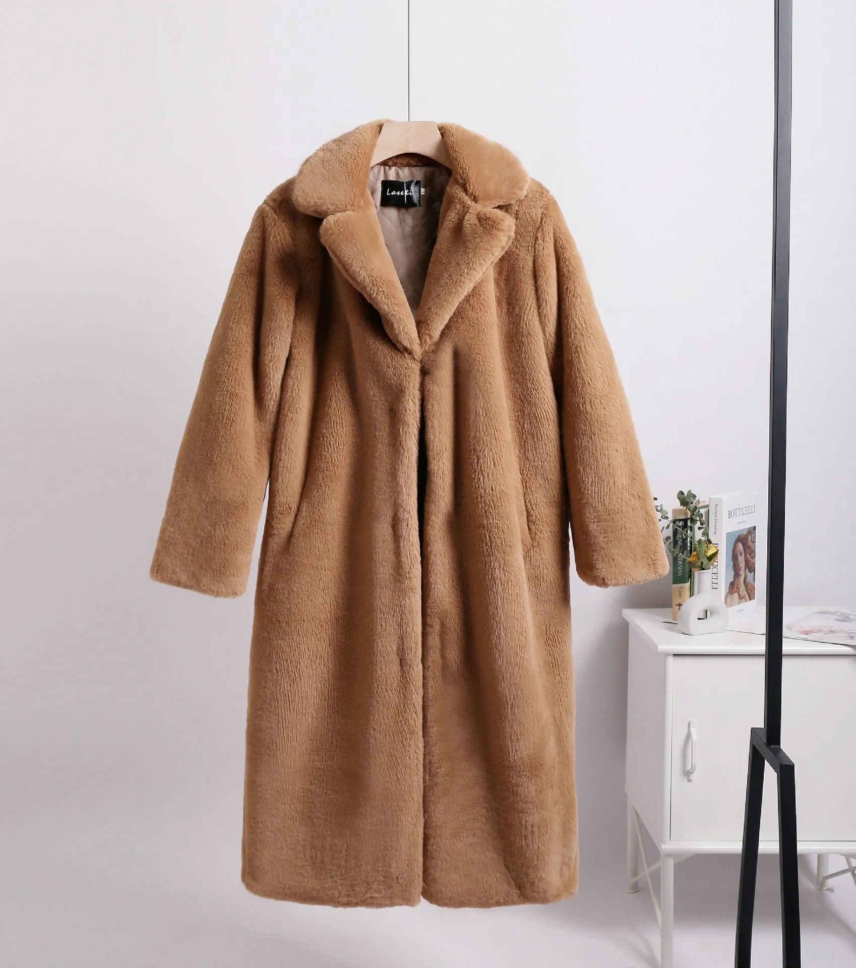 Mink Fleece Faux Fur Stitching Contrast Color Trench Coat for Women (9 colors)