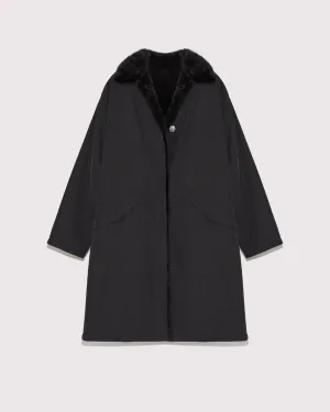 Mink fur and reversible technical fabric shirt collar coat