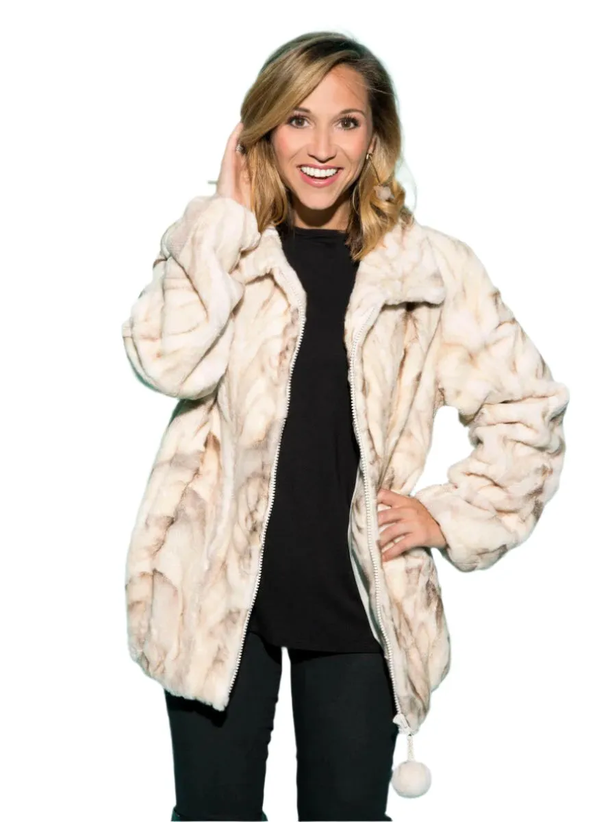 Mink Fur Bomber Jacket with Full Skin Mink Fur Collar