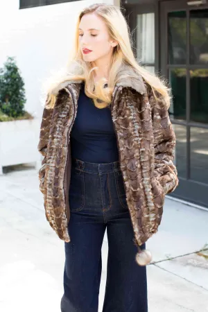 Mink Fur Bomber Jacket with Full Skin Mink Fur Collar