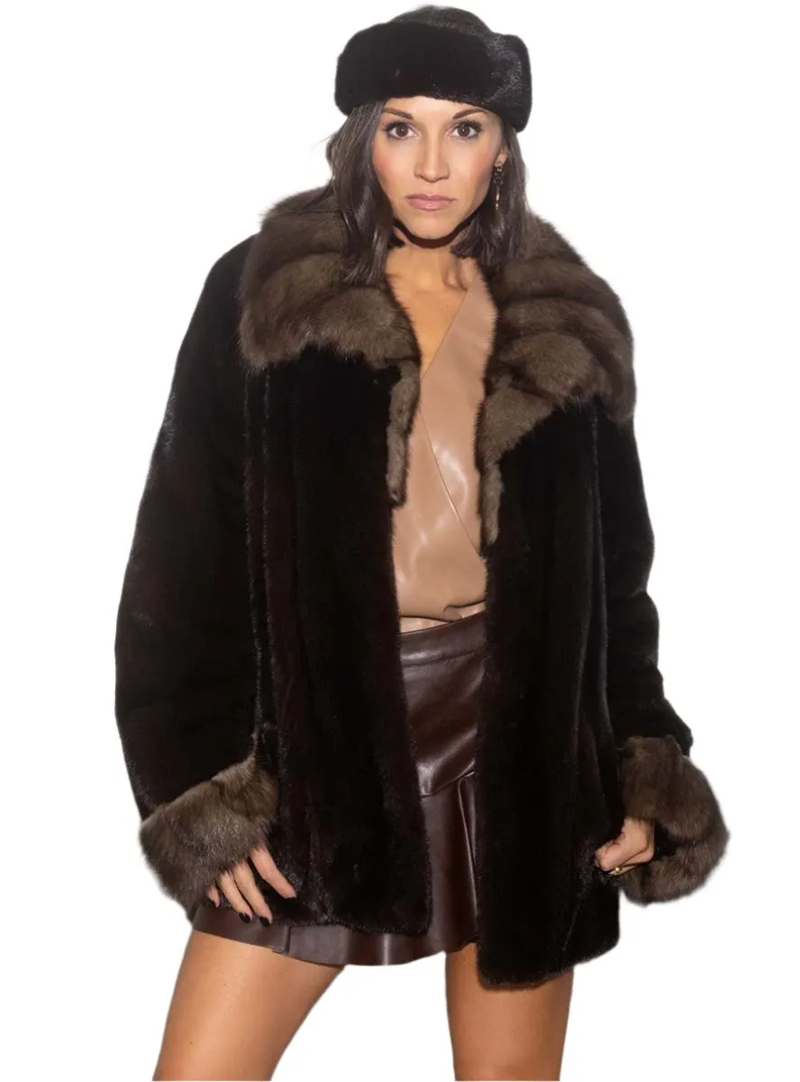 Mink Fur Jacket with Sable Collar and Cuffs