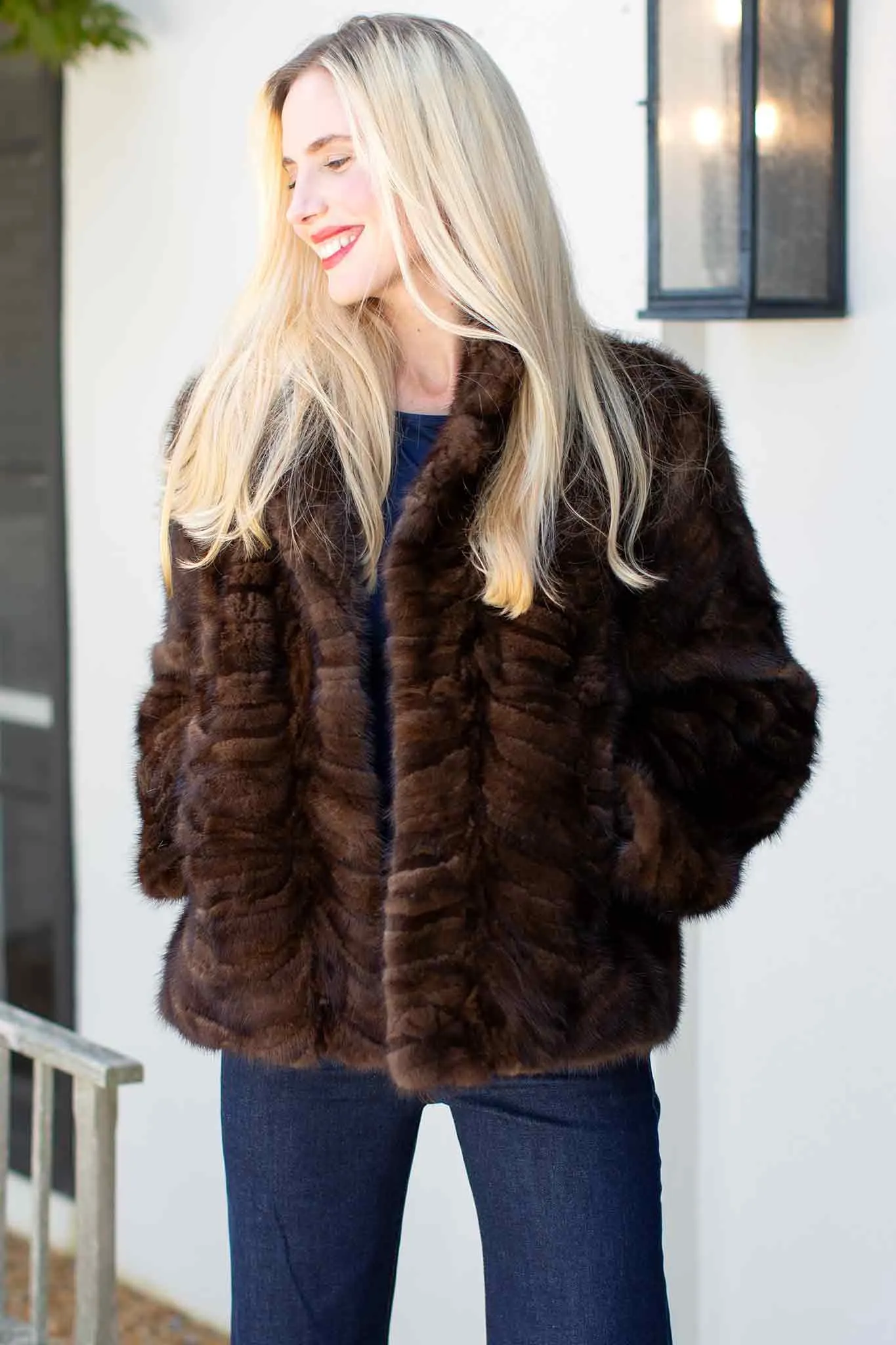 Mink Fur Jacket with Straight Sleeves & Notch Collar