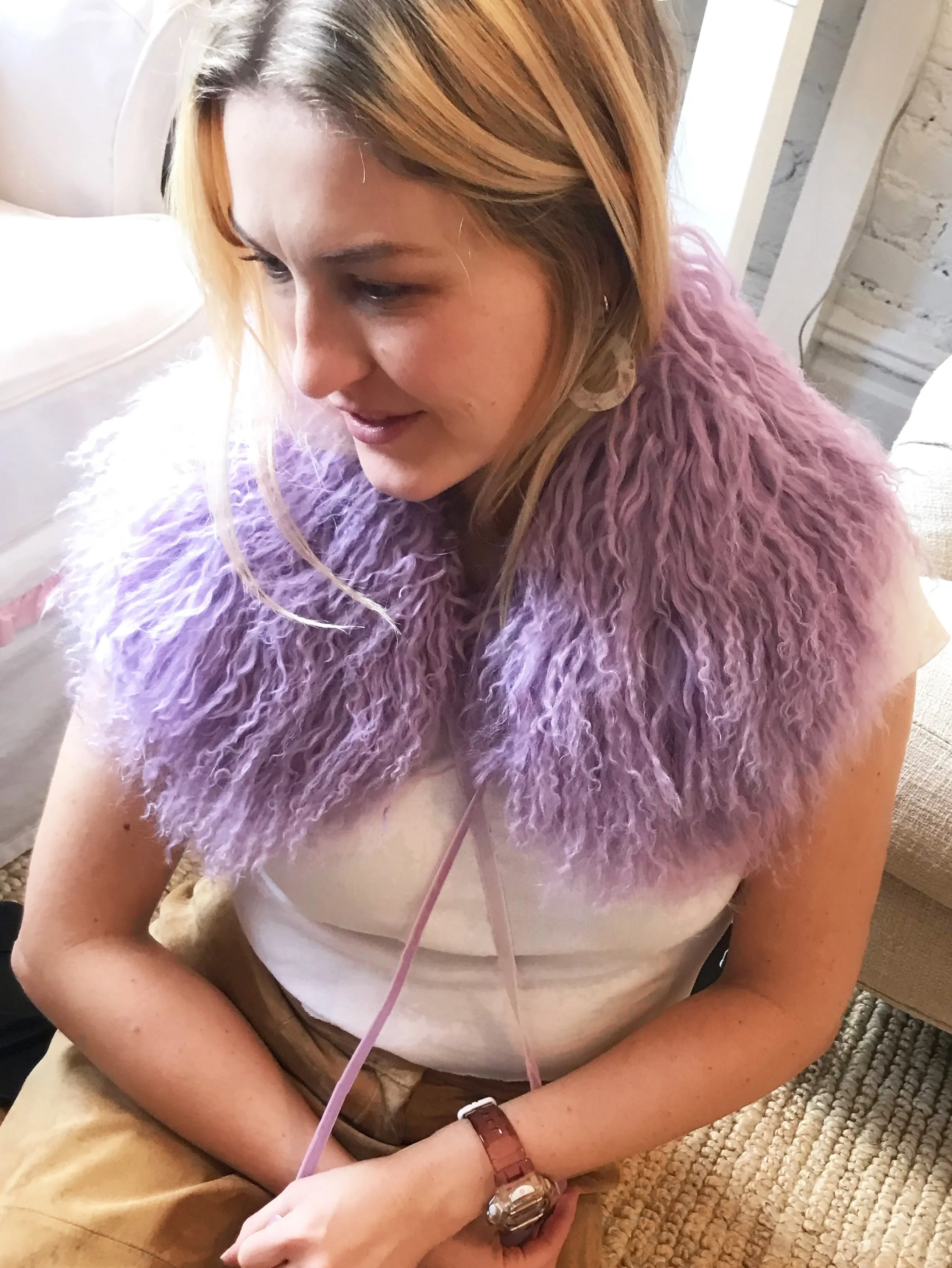 Mongolian Lamb Fur Collar in Lilac