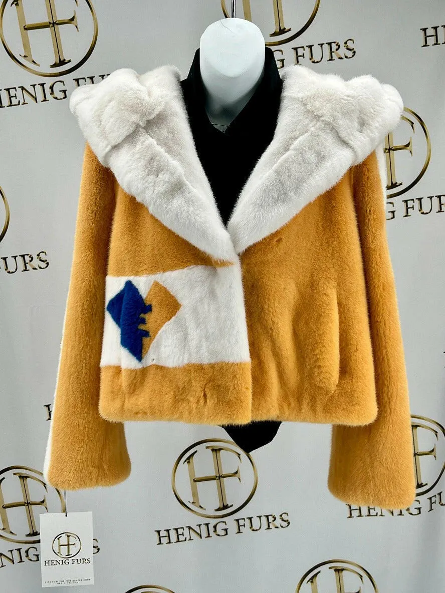 Multicolor Mink Fur Bolero Jacket with Hood