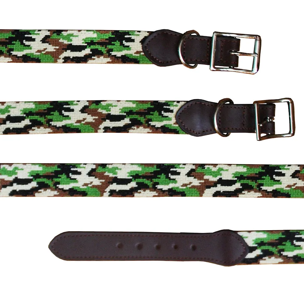 Needlepoint Dog Collar-  Camouflage Design / Baldwin Belts