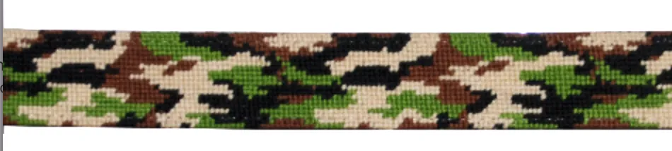 Needlepoint Dog Collar-  Camouflage Design / Baldwin Belts