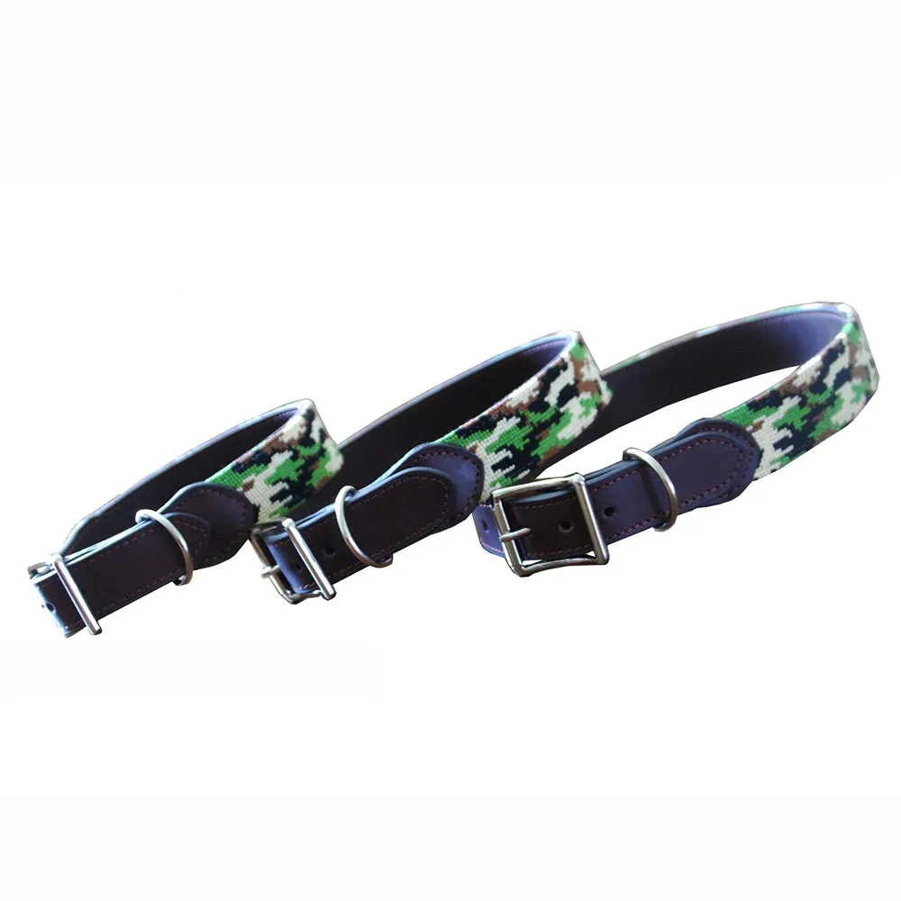 Needlepoint Dog Collar-  Camouflage Design / Baldwin Belts