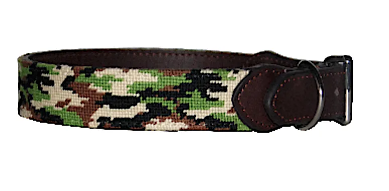 Needlepoint Dog Collar-  Camouflage Design / Baldwin Belts