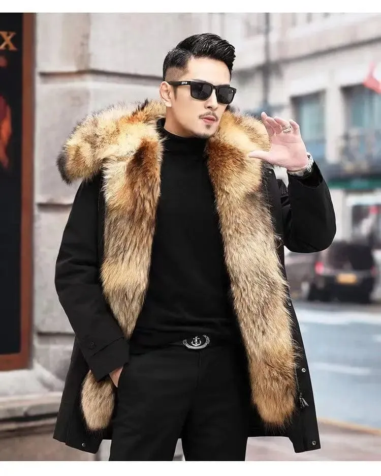 New imitation fox fur grass oversized plush men's coat, medium length autumn and winter