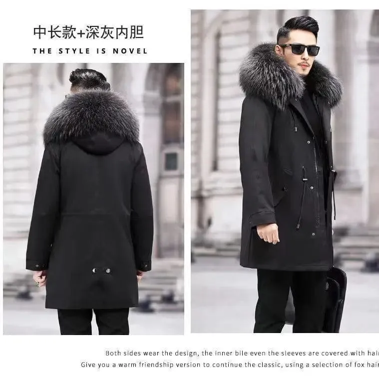 New imitation fox fur grass oversized plush men's coat, medium length autumn and winter