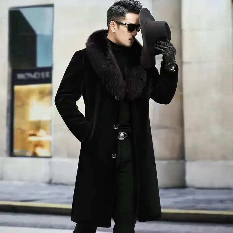 New imitation fox fur grass oversized plush men's coat, medium length autumn and winter