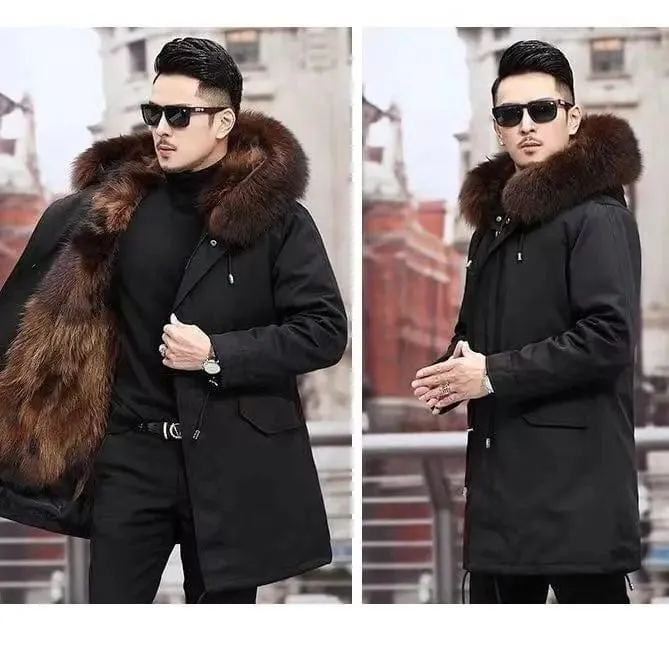 New imitation fox fur grass oversized plush men's coat, medium length autumn and winter