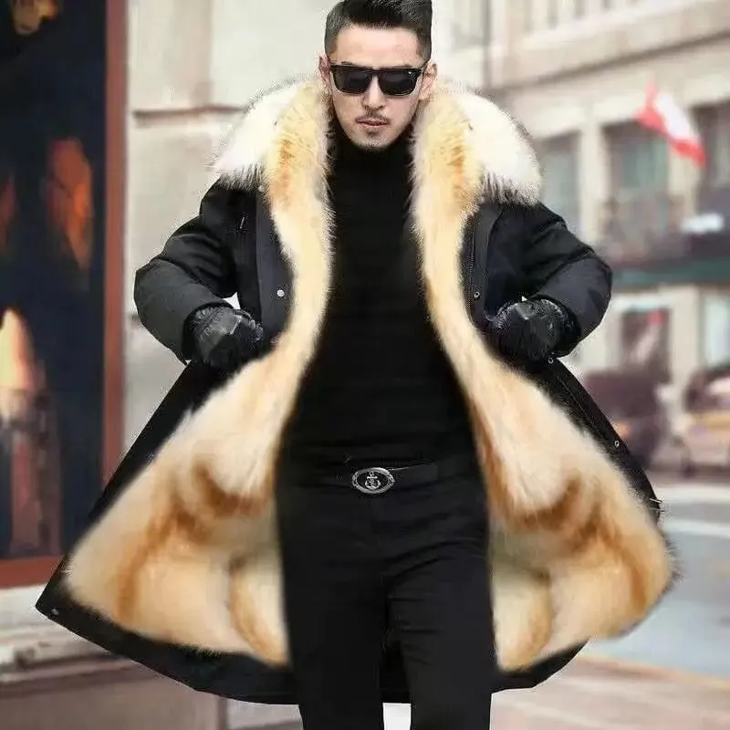 New imitation fox fur grass oversized plush men's coat, medium length autumn and winter