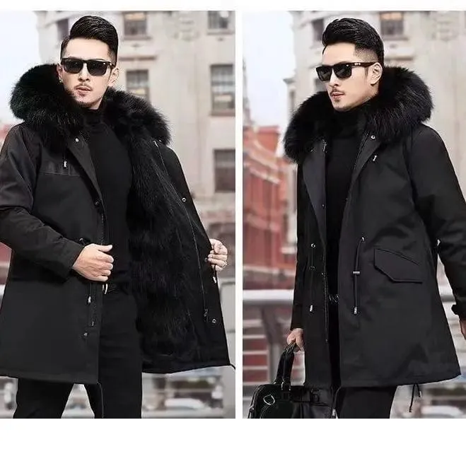 New imitation fox fur grass oversized plush men's coat, medium length autumn and winter