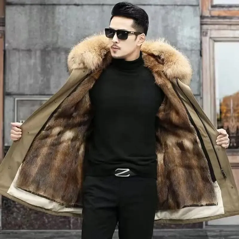 New imitation fox fur grass oversized plush men's coat, medium length autumn and winter