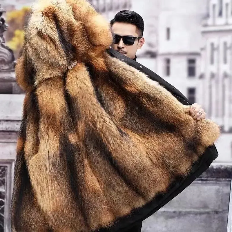 New imitation fox fur grass oversized plush men's coat, medium length autumn and winter