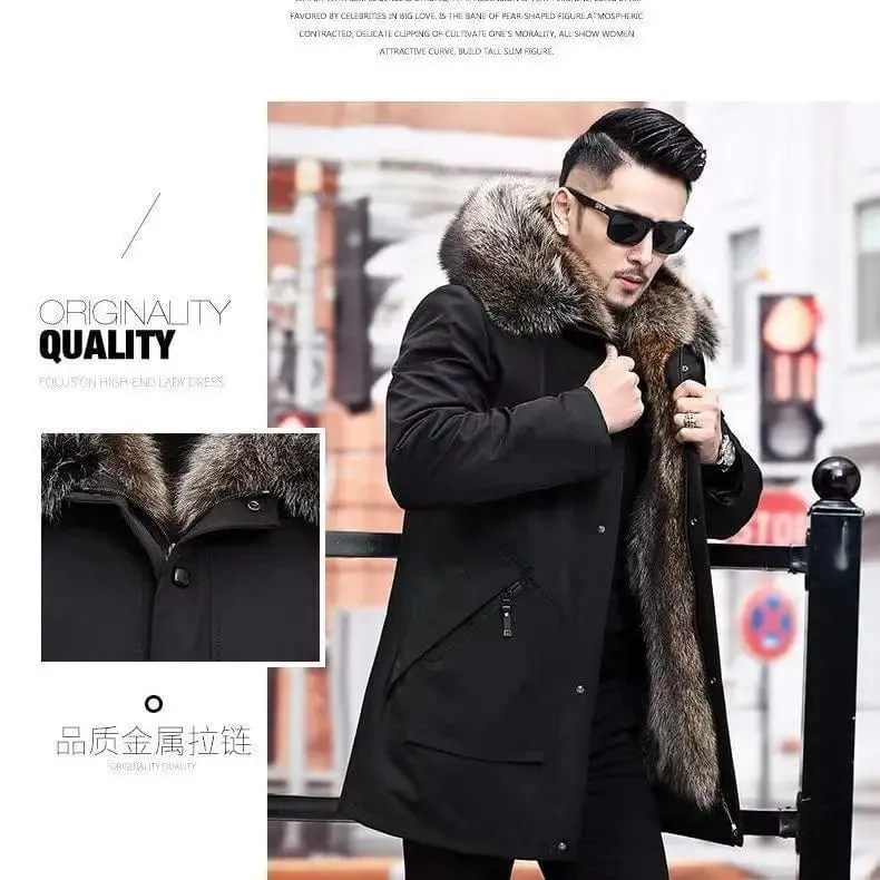 New imitation fox fur grass oversized plush men's coat, medium length autumn and winter