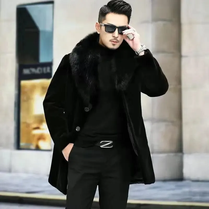 New imitation fox fur grass oversized plush men's coat, medium length autumn and winter