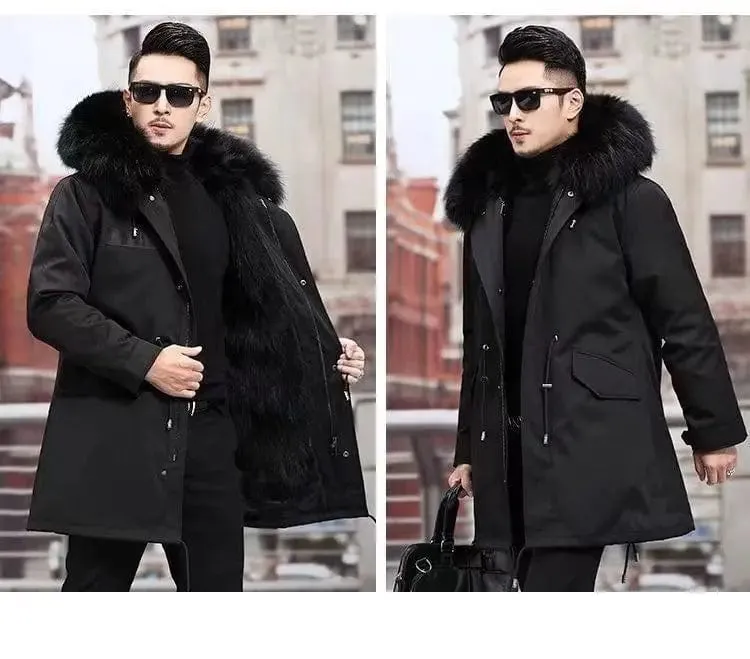 New imitation fox fur grass oversized plush men's coat, medium length autumn and winter