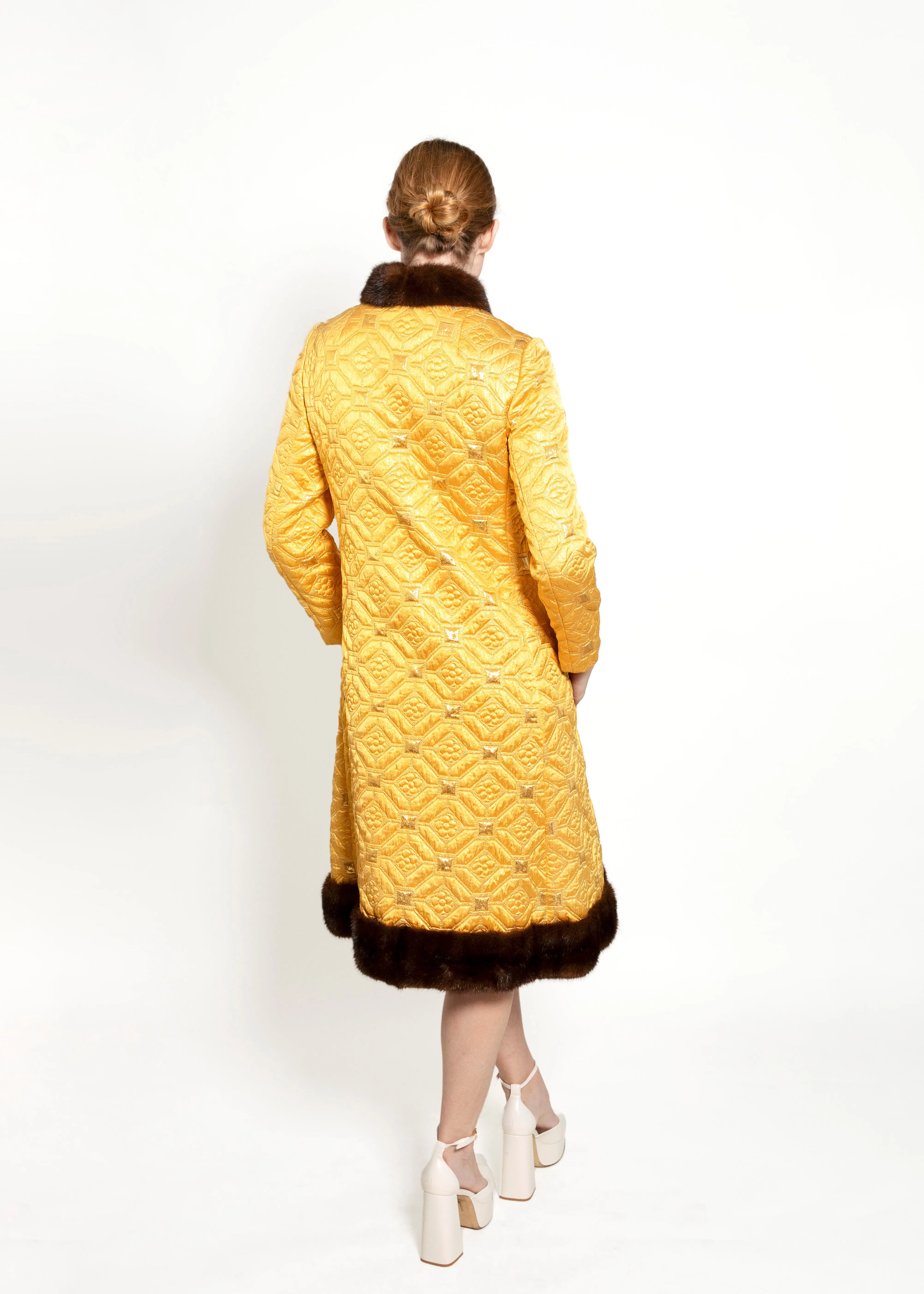 Oscar De La Renta 1968 Brocade Dress & Coat Mink Trim Set