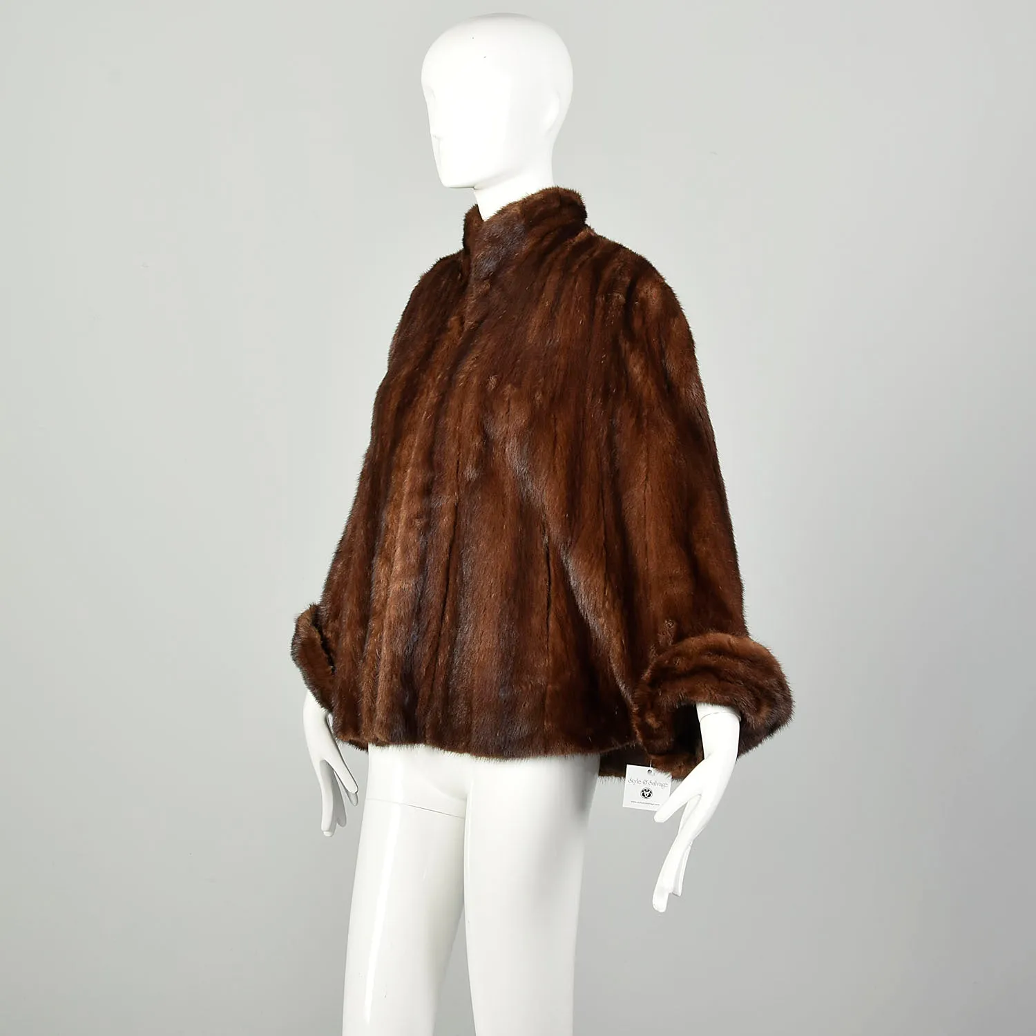 OSFM 1950's Mink Batwing Cuffed Cape Fur Jacket Glamorous Cocoon Wrap Mink Stole