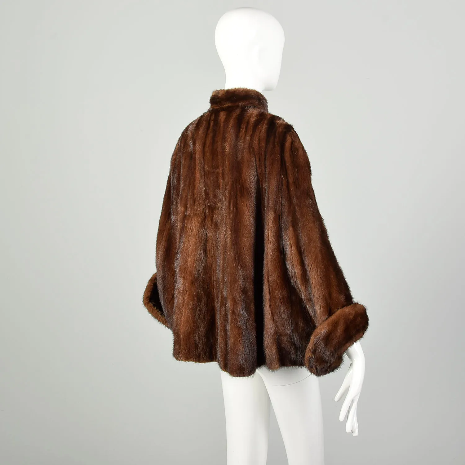 OSFM 1950's Mink Batwing Cuffed Cape Fur Jacket Glamorous Cocoon Wrap Mink Stole