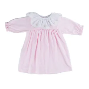 Pink Knit Tiny Bud Dress With Ruffle Collar