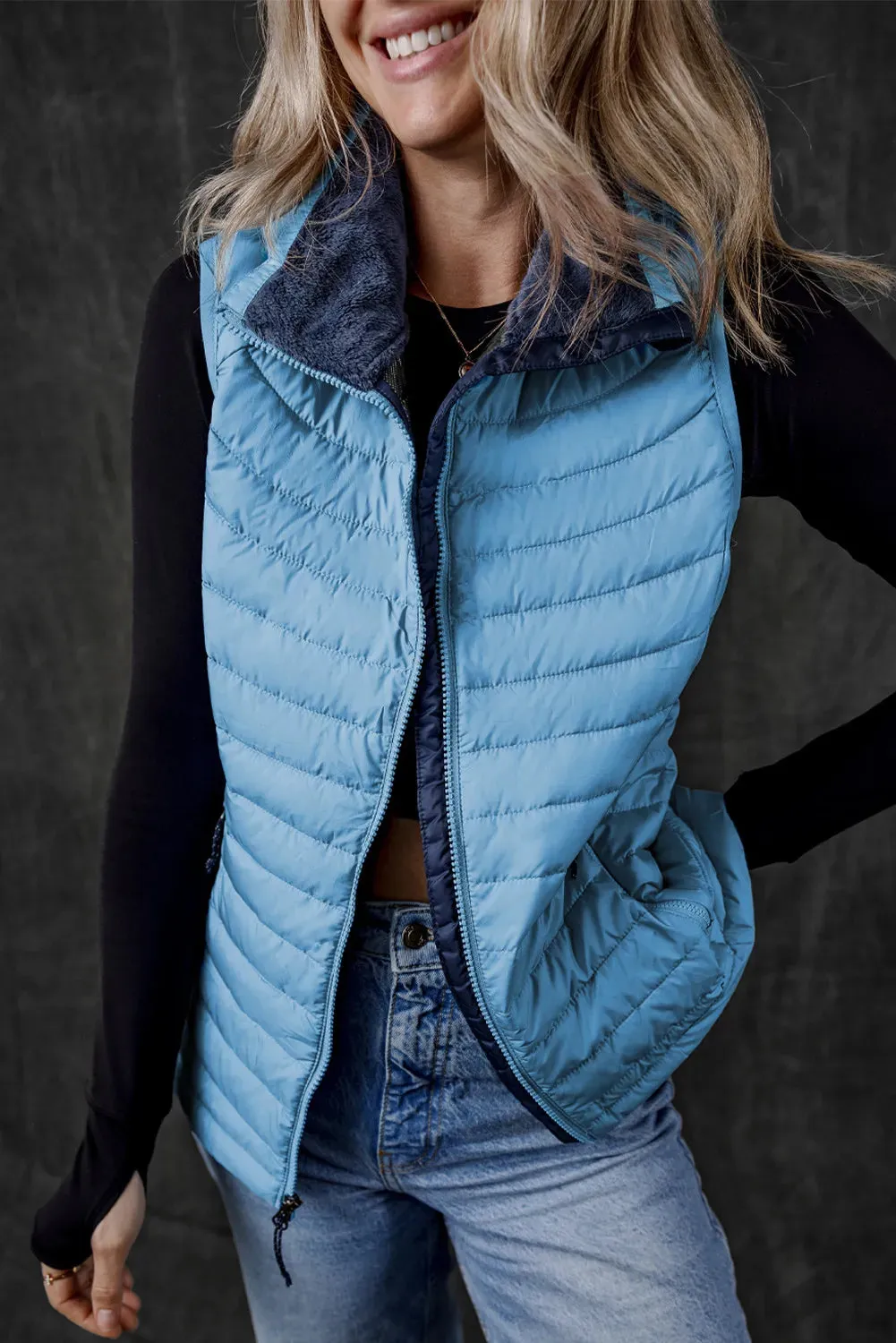 Pocketed Zip Up Vest Coat