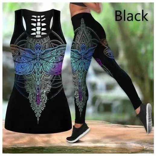 Print fitness sportswear women clothing yoga set 2 pieces suits seamless leggings outfit Gym workout tank top vest sports pants