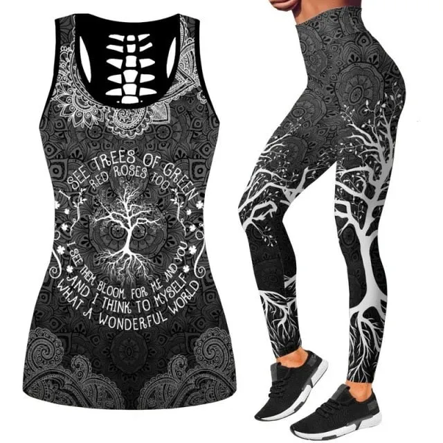 Print fitness sportswear women clothing yoga set 2 pieces suits seamless leggings outfit Gym workout tank top vest sports pants