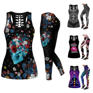 Print fitness sportswear women clothing yoga set 2 pieces suits seamless leggings outfit Gym workout tank top vest sports pants