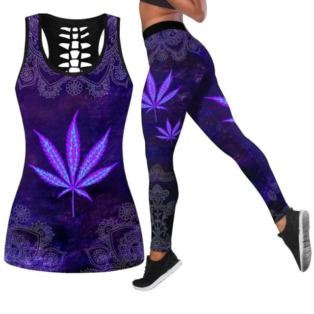 Print fitness sportswear women clothing yoga set 2 pieces suits seamless leggings outfit Gym workout tank top vest sports pants