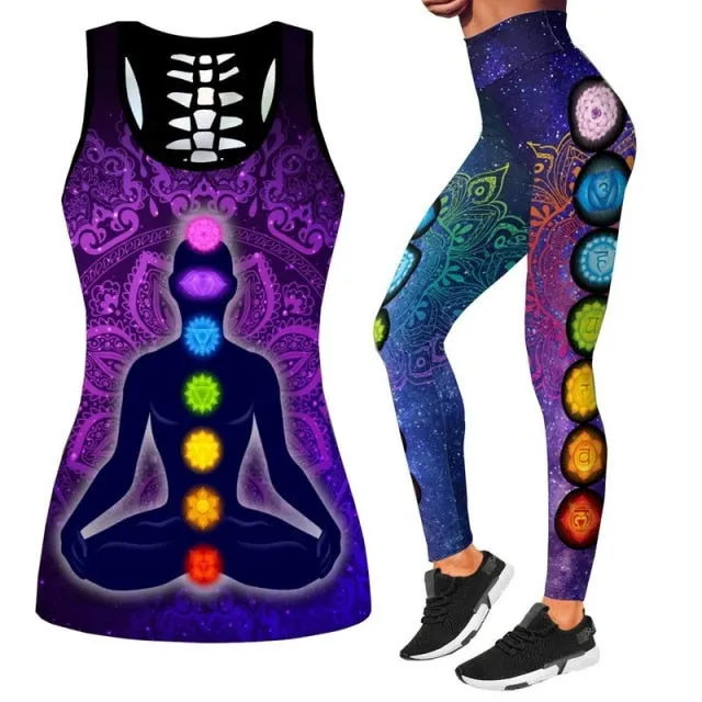 Print fitness sportswear women clothing yoga set 2 pieces suits seamless leggings outfit Gym workout tank top vest sports pants