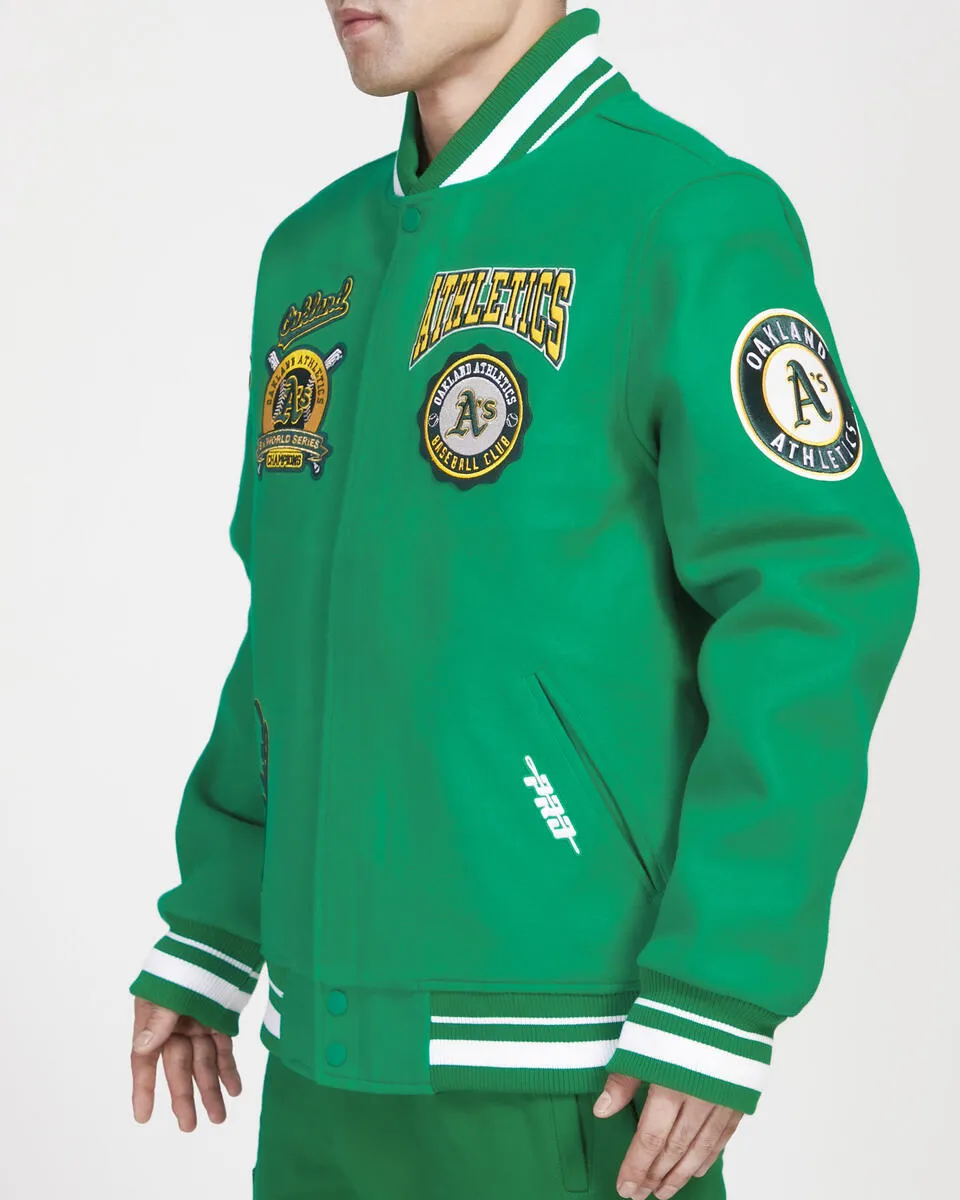 PRO STANDARD OAKLAND ATHLETICS CREST EMBLEM RIB WOOL VARSITY JACKET (KELLY GREEN)