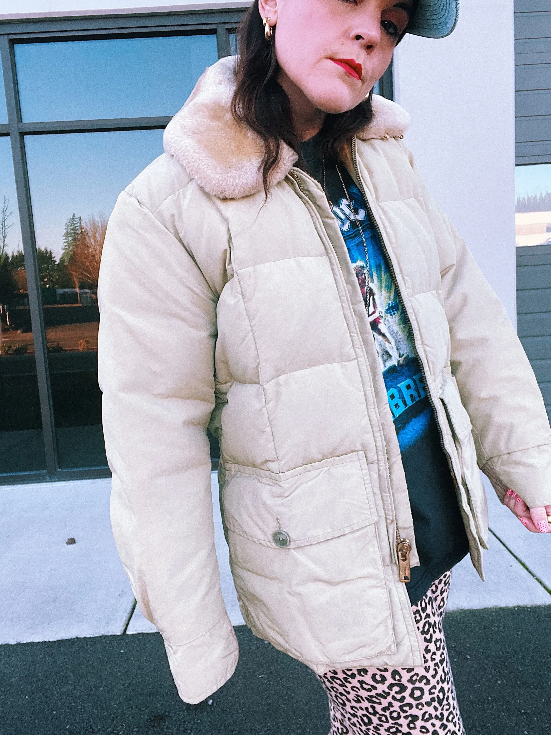 Puffer Jacket with Faux Fur Collar