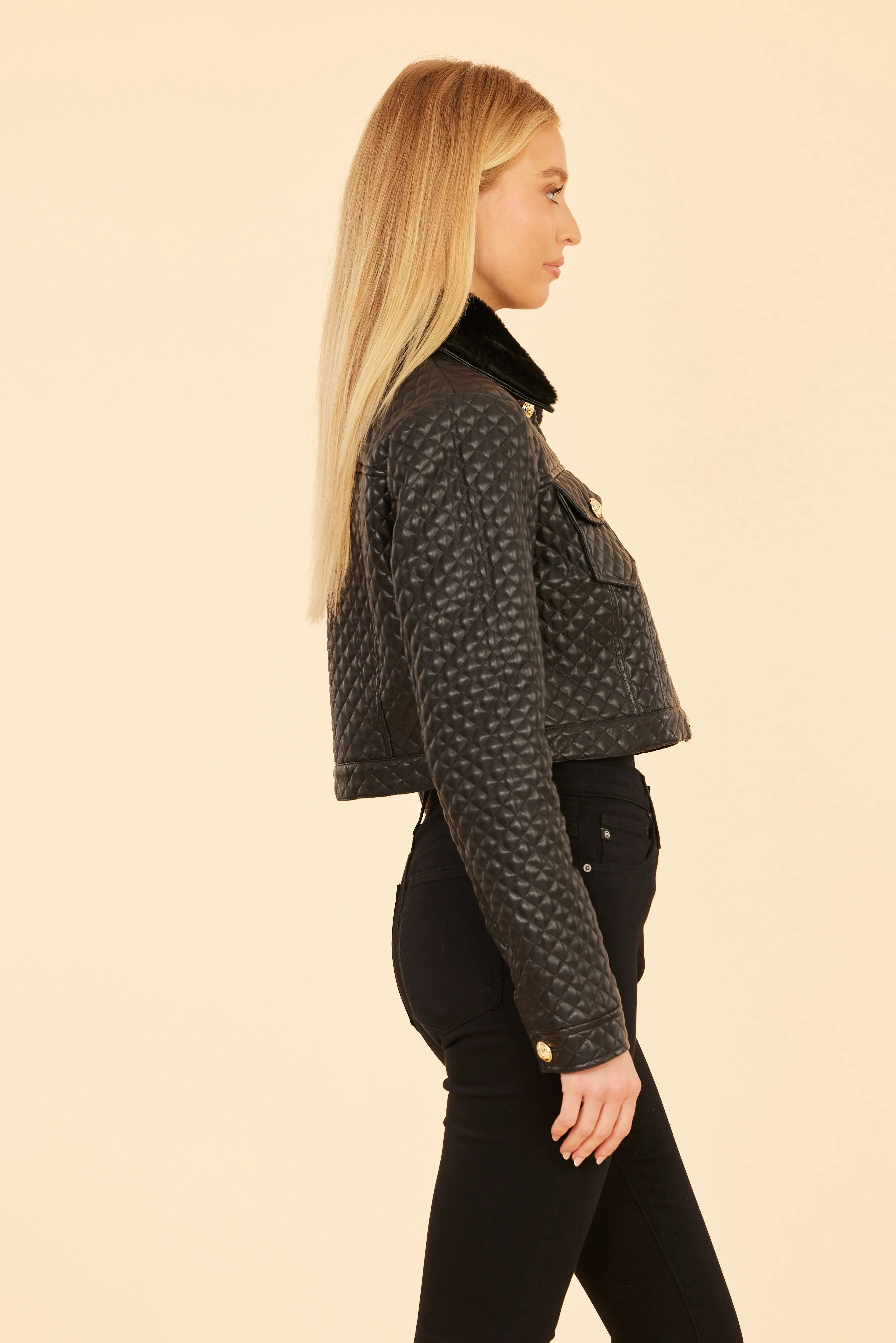 Quilted Faux Leather Cropped Jacket