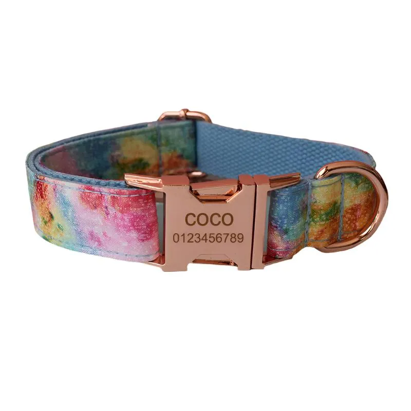 Rainbow Gradient Cotton Dog Collar - Personalized