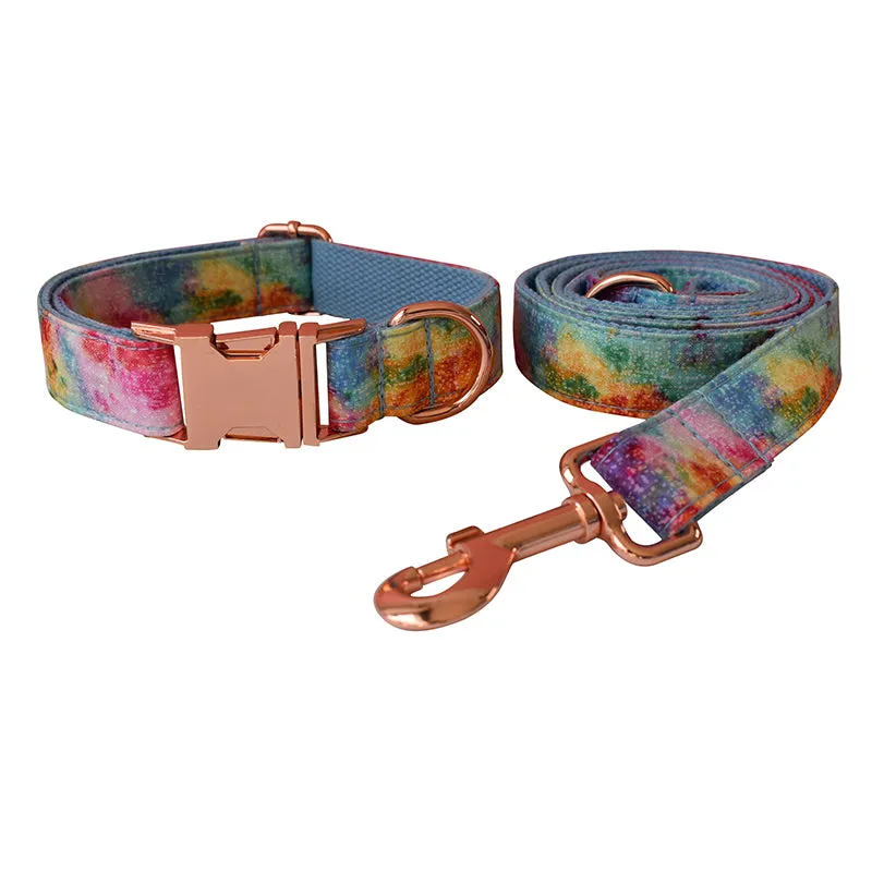 Rainbow Gradient Cotton Dog Collar - Personalized