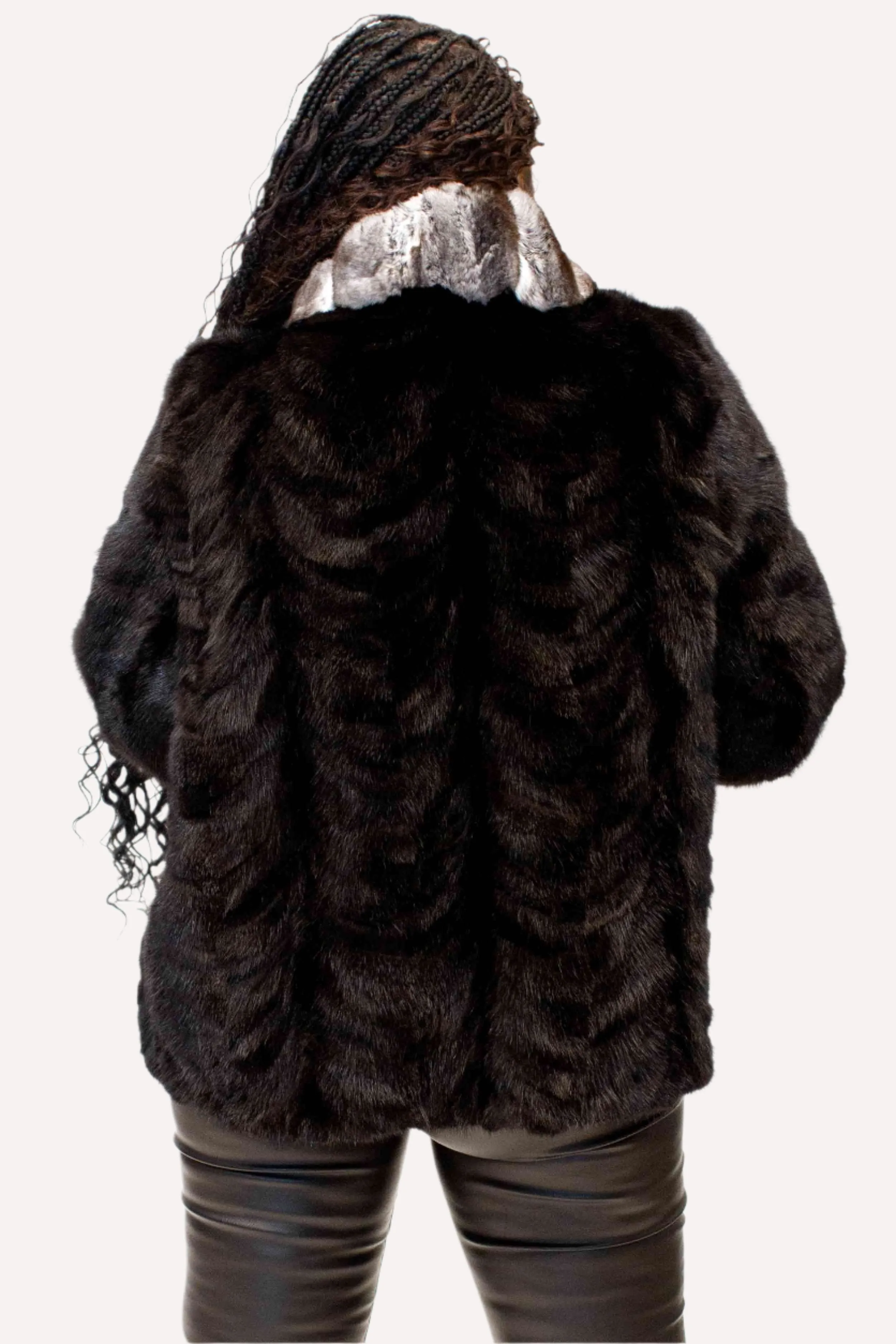 Ranch Mink Fur Bolero Jacket with Chinchilla Fur Shawl Collar