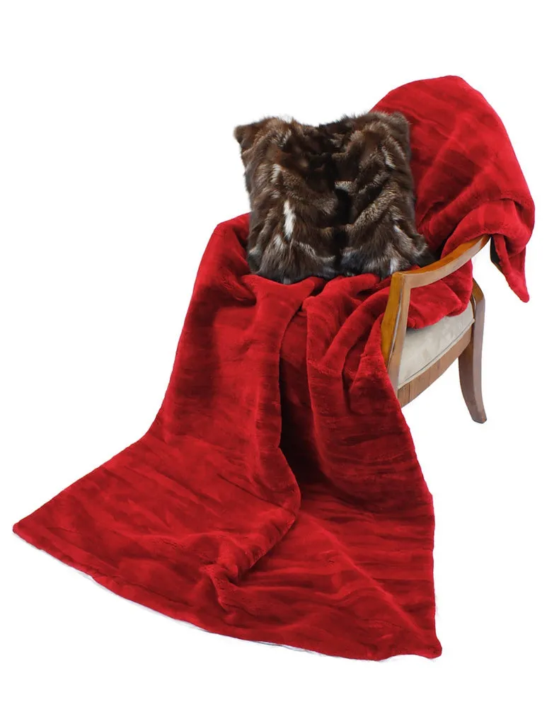 RED DYED SHEARED BEAVER FUR THROW, BLANKET