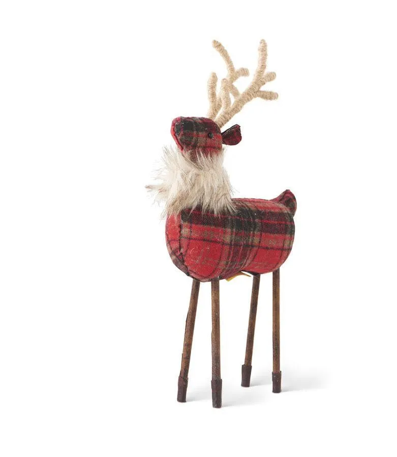 Red Plaid Reindeer with Twine Antlers-12"