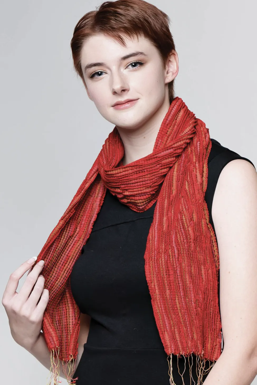 Revati Red Silk & Wool Scarf